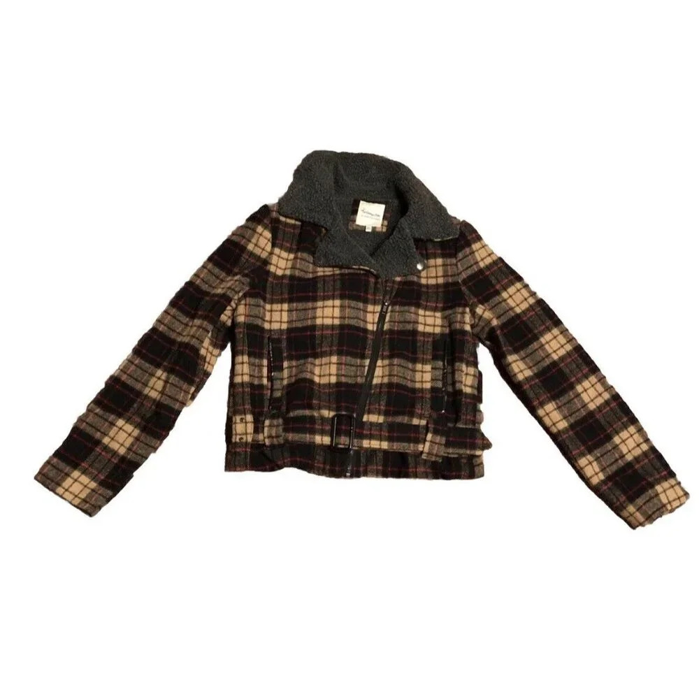 Vintage 1981 Plaid Flannel Jacket‎ Belt  Women L Outdoor Sporty Preppy